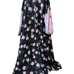 Black Floral Printed Abaya with Ombre Bell Sleeves or Front-Open Floral Kaftan Shrug Maxi