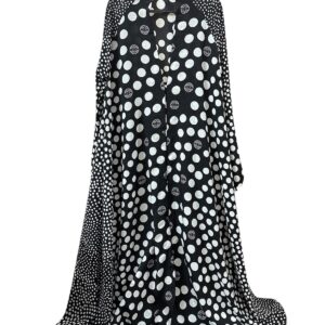 Dual-Scale Black and White Polka Dot Printed Open-Front Abaya